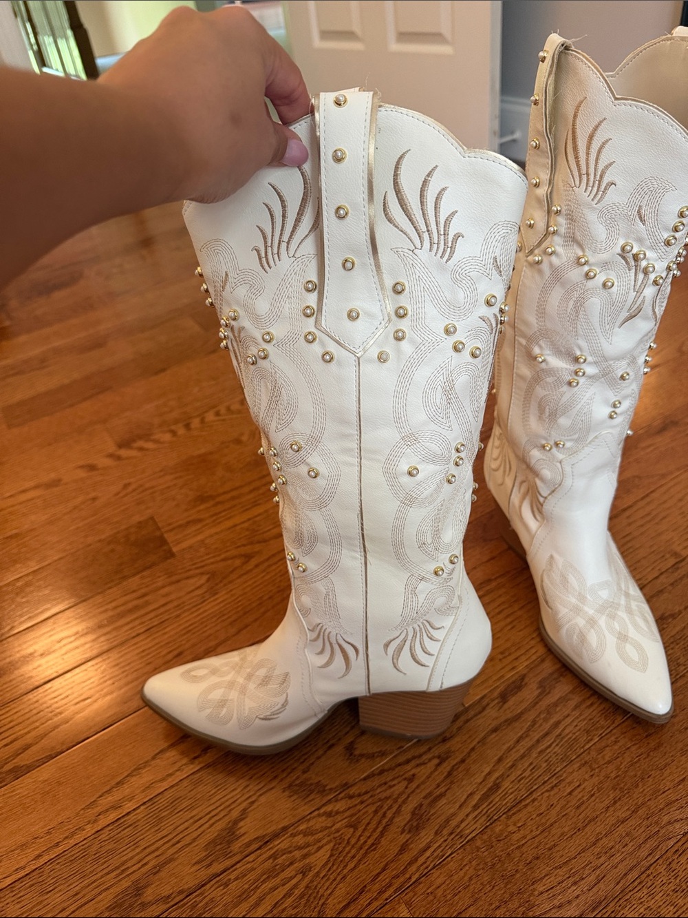 Altar'd State White Embellished Lace-Up Western Knee-High Boots - Picture 2 of 4